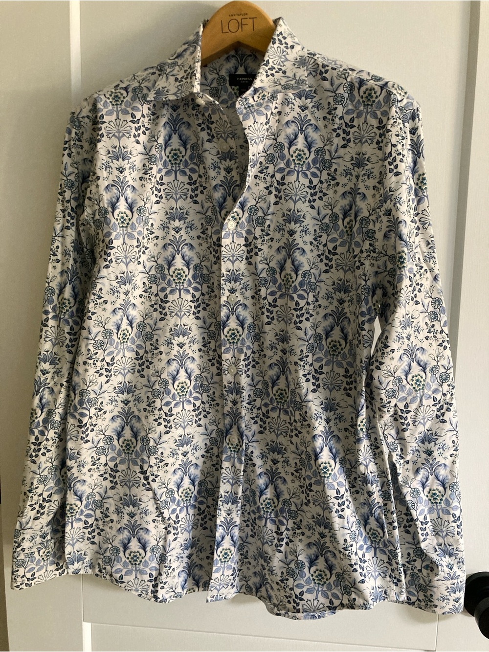 Express women’s White Shirt with Blue Floral Print